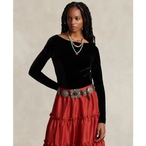 POLO RALPH LAUREN PRL x Naiomi Glasses - Velvet Boatneck Top Black NWT size XL